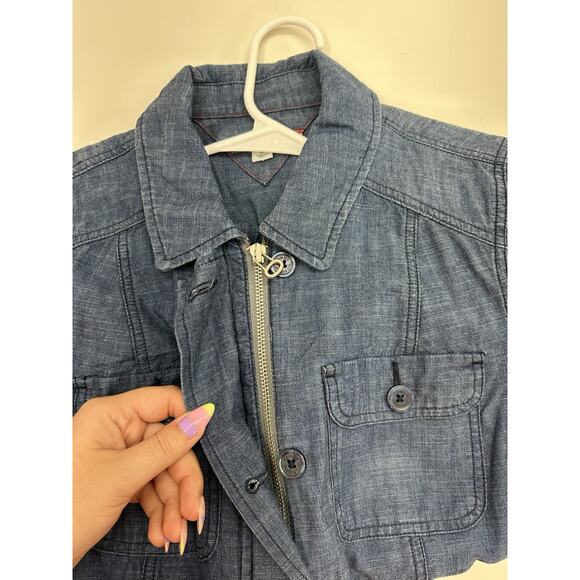 Tommy Hilfiger Womens Jacket Size Medium Blue Chambray Double Closure Lightweigh - Picture 3 of 11